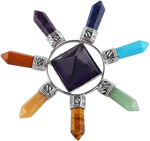 Rockcloud Amethyst Pyramid Energy Generator with 7 Chakra Stones
