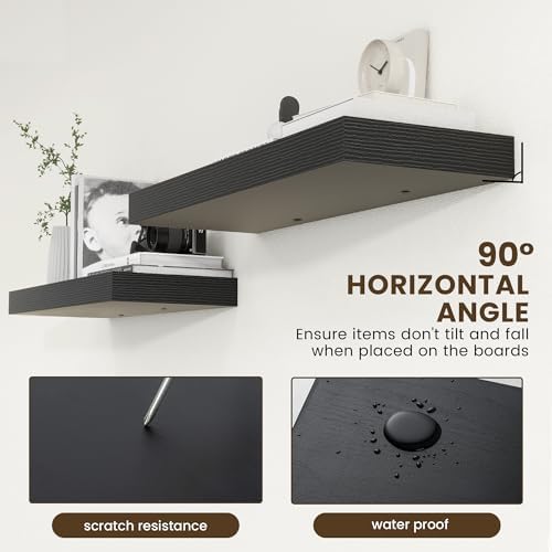 Deep Floating Shelves Set of 2 36 Inch Distressed Black Wood Shelves for Home Office and Living Room