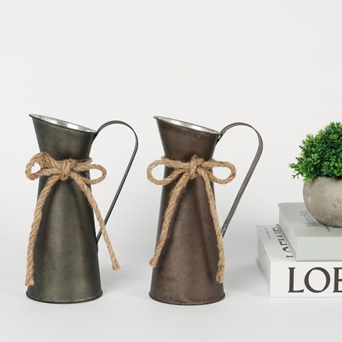 2 Pack Vintage Metal Milk Jug Vase Decor