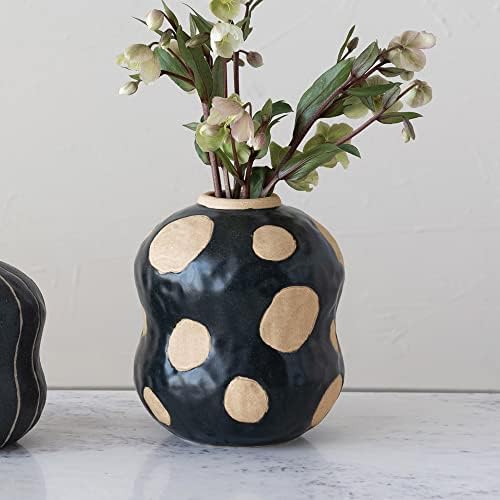 Creative Co Op Stoneware Vase Black Cream 7x7x8