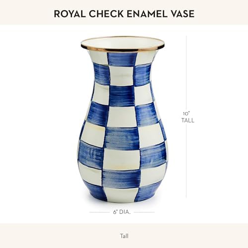 MACKENZIE-CHILDS Tall Enamel Vase Blue-and-White Royal Check