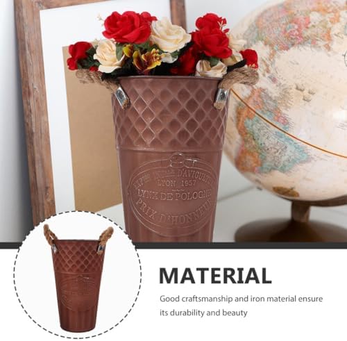 Yardwe Galvanized Metal Vase 13 Inch Rustic Flower Holder
