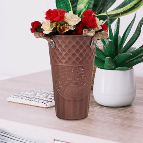 Yardwe Galvanized Metal Vase 13 Inch Rustic Flower Holder
