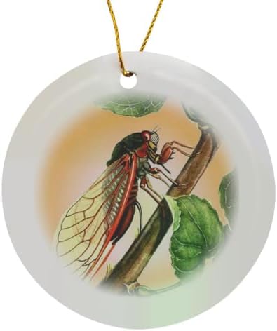 Circle Porcelain Ornament Cute Cicada Summer Acrylic Painting