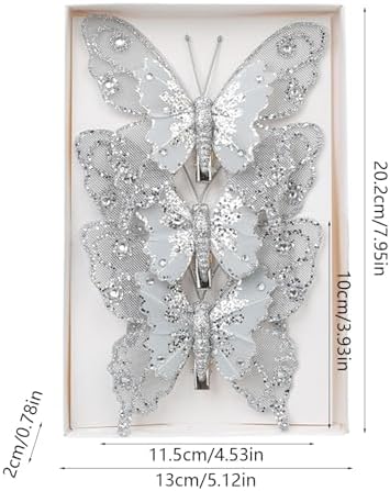 3PCS Silver 3D Butterfly Clip Decorations