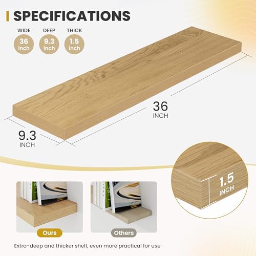 36 Inch Floating Shelves Set of 2 Rustic Deep Bookshelf for Living Room Bedroom