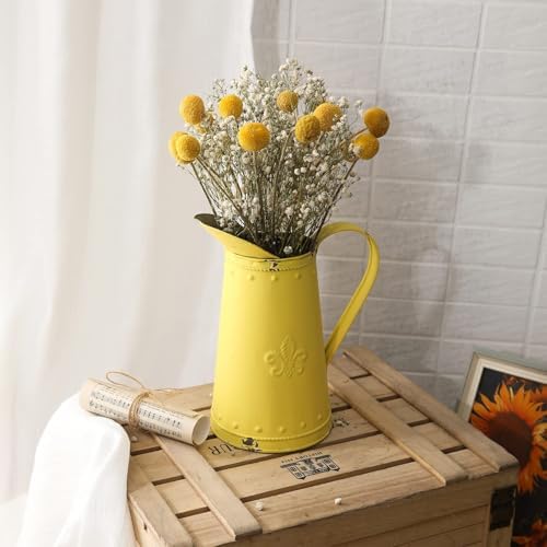 French Style Shabby Chic Metal Flower Vase Yellow