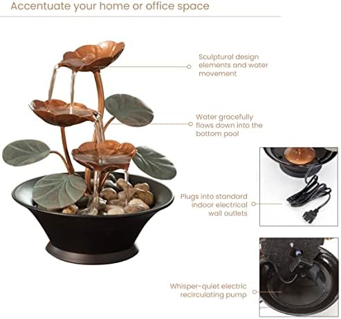 Bits and Pieces Indoor Water Lily Fountain - Compact Decor with Copper Blooms