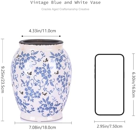 925 Inch Tall Blue White Vase for Home Decor