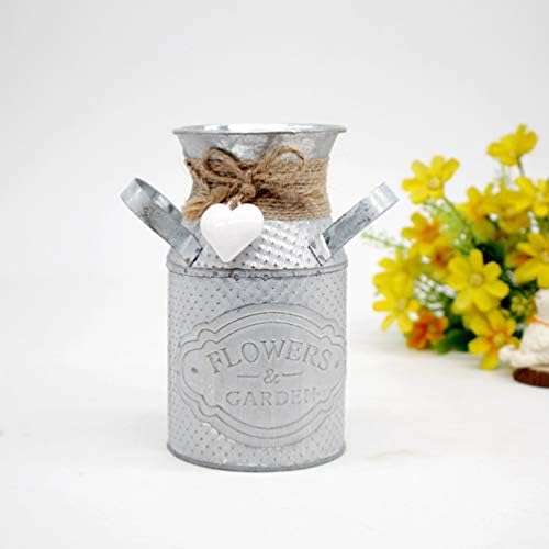 Wakauto 1 Pc White Galvanized Metal Milk Tin Basket Flower Vase