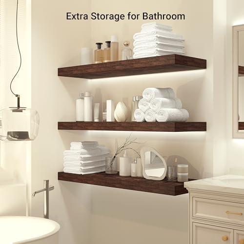 24 x 12 Inch Deep Floating Shelves Wall Mounted with Invisible Brackets