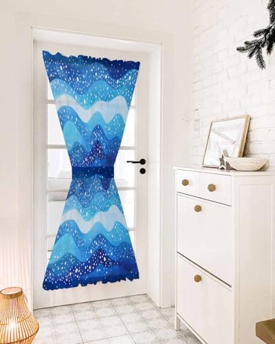 PANJINEXT Door Curtains Abstract Blue Gradient Wave Watercolor
