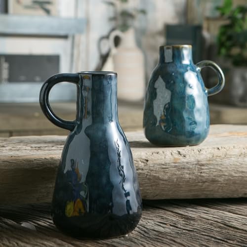 Tanvecle Ceramic Vase Set of 2 Blue Glazed