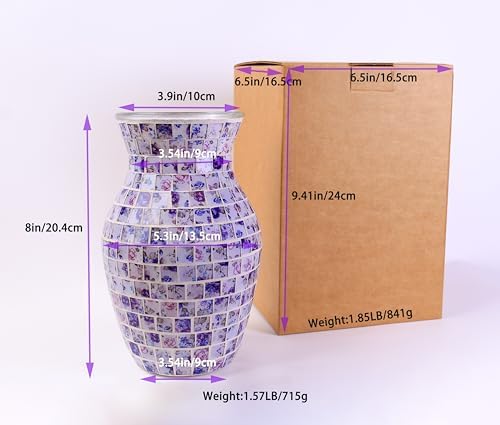 8 Inch Purple Mosaic Glass Vase - Exquisite Decor