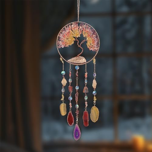 Crystal Tree of Life Suncatcher Healing Wind Chimes Decor