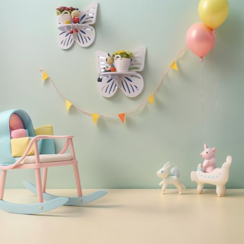 2PCS Butterfly Wall Shelf Cute Floating Storage for Kids Room and Nursery Decor