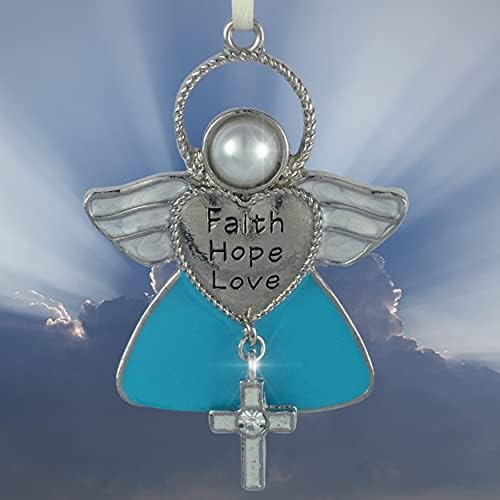 Angel Ornaments - Faith Hope Love Engraved Angel Christmas Ornament with Cross Charm