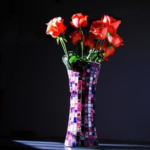 116 Inch Purple Red Mosaic Glass Vase