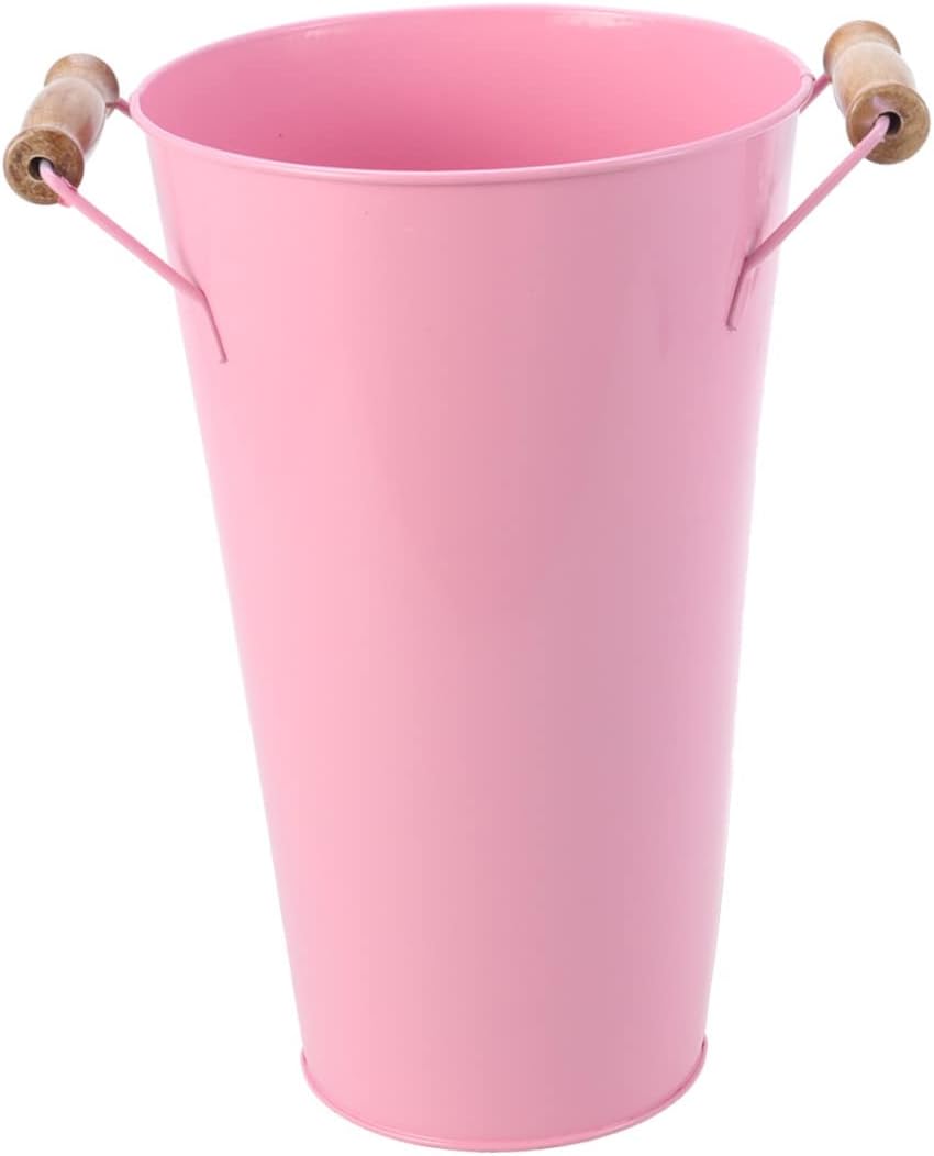 STOBAZA Large Wrought Iron Floor Vase Pink Bucket Outline