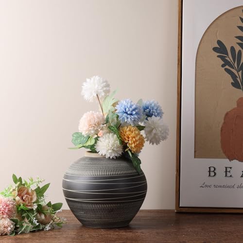 Modern Ceramic Vase with Black and Grey Stripes