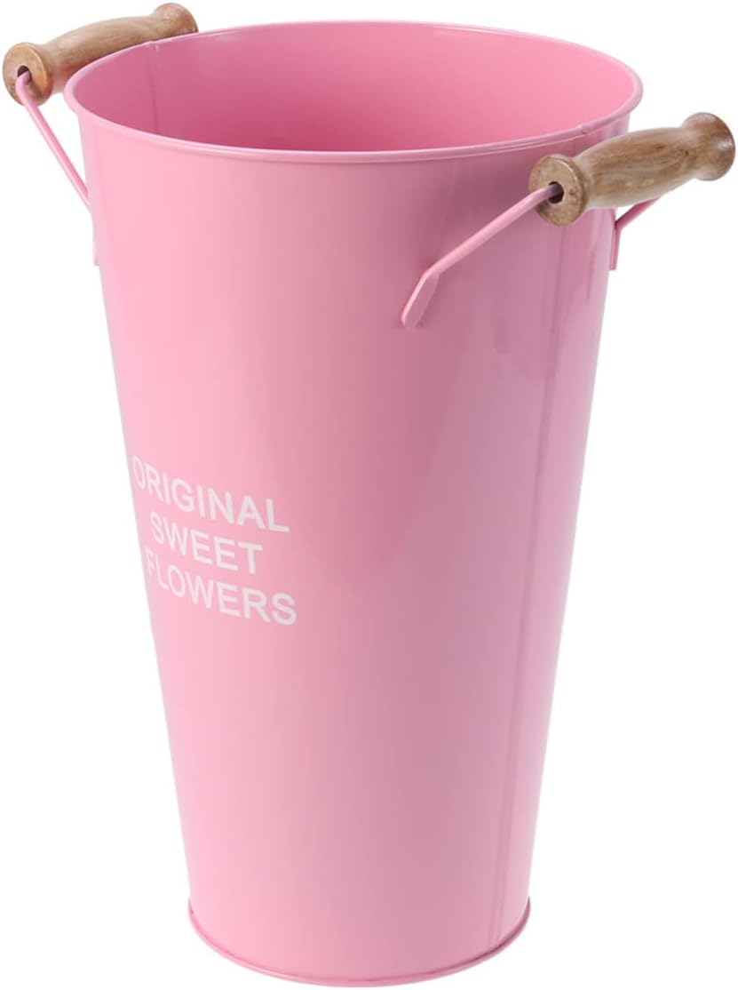 STOBAZA Large Wrought Iron Floor Vase Pink Bucket Outline