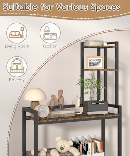 4 Tier Corner Shelf Stand 56 Inch Freestanding Book Storage Rack with Metal Frame Black