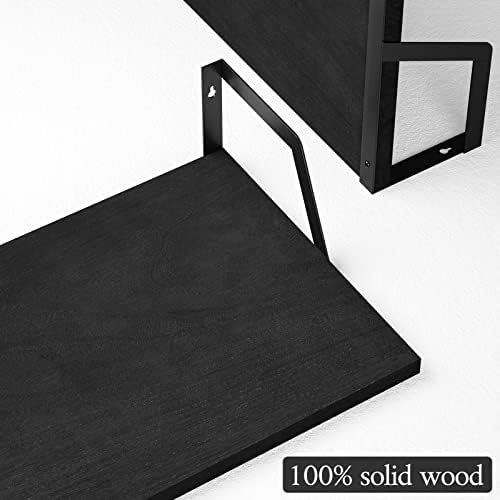 SRIWATANA Floating Shelves Wall Mounted Set of 2 Rustic Wood Shelves with Large Capacity Black