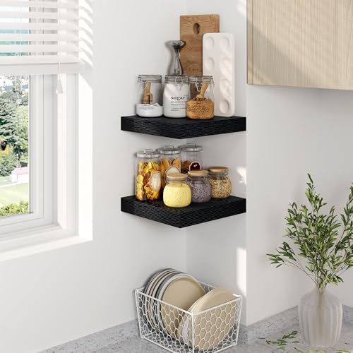 Fun Memories Black Floating Shelves 8 Inch Deep Set of 2