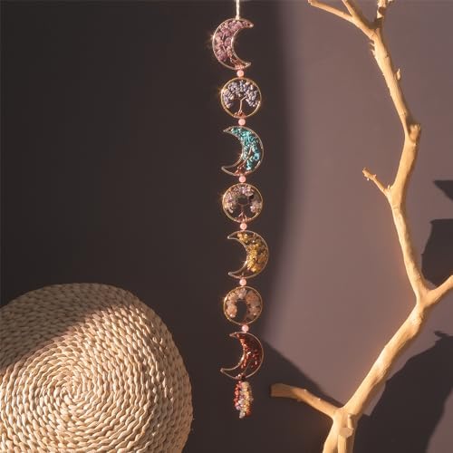 Chakra Wall Decor with 7 Healing Crystals and Tumbled Tassel Suncatcher