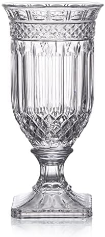 Joeyan 13 Inch Tall Glass Urn Vase with Ripple Diamond Pattern