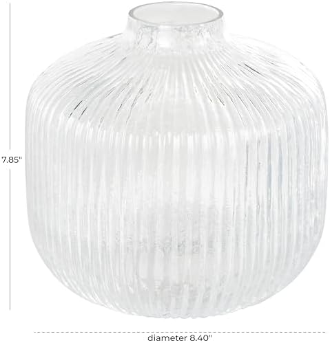 Deco 79 Clear Glass Round Ribbed Vase 8x8x8