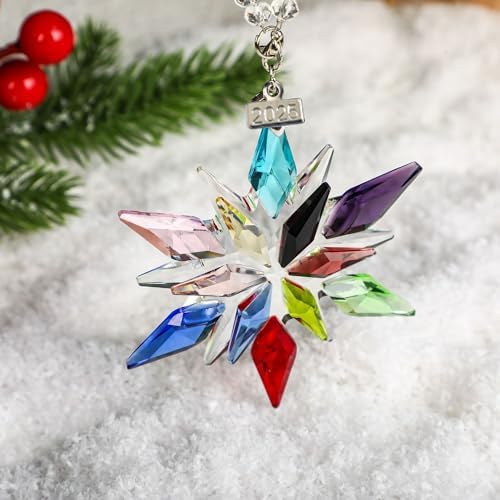 2025 Christmas Crystal Snowflake Ornament for Tree Hanging Pendant Sun Catcher Home Decor