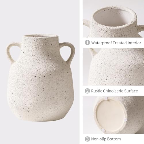 Vintage Farmhouse Flower Ceramic Vase with Handles