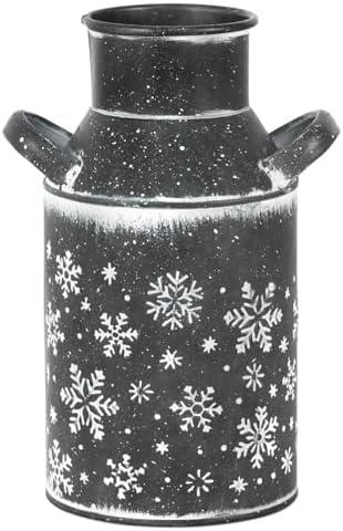 Galvanized Gray Metal Vase with Snowflake Design