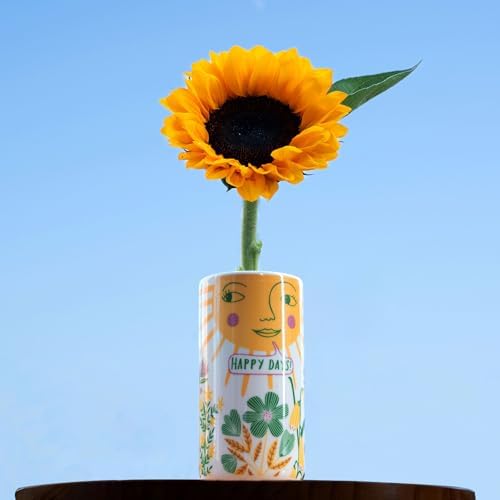 Cute Medium Ceramic Flower Vase with Colorful Boho Design