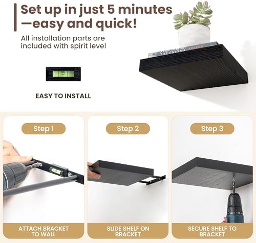 Fun Memories Floating Shelves Set of 3 Black Square 93 Inch