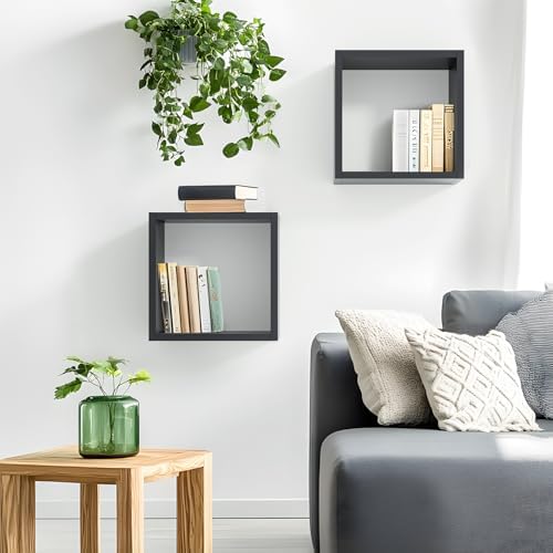 Kaboon Cube Shelves Set 2 Black Wall Mount