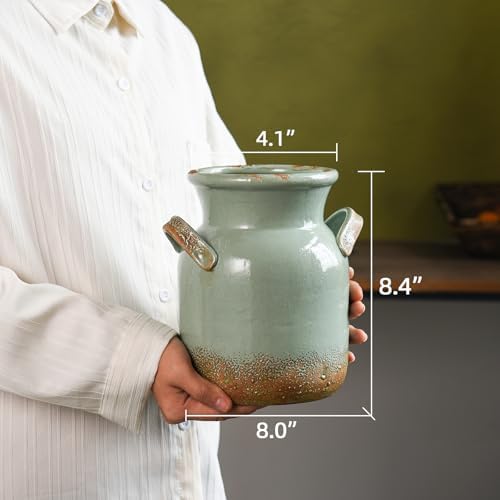 Quoowiit Ceramic Rustic Farmhouse Vase 8 Inches Tall
