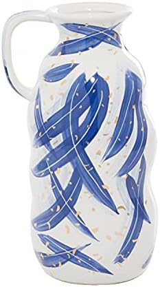 Deco 79 Ceramic Vase with Blue Leaf Design