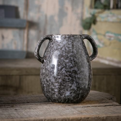 Black Ceramic Vase with 2 Handles 7 Inch Tall