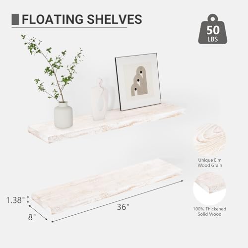 Vivelove Elm Wood Floating Book Shelves 36x8x14 Inch