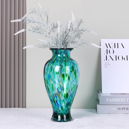 118 Inch Tall Teal Glass Vase with Green Base