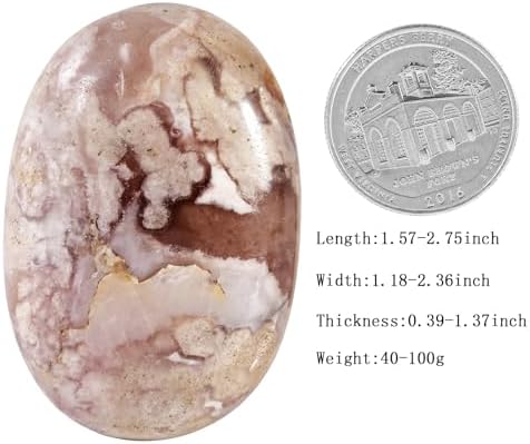 Rockcloud Irregular Cherry Blossom Agate Worry Stone Reiki Crystal Energy Decor for Home and Office