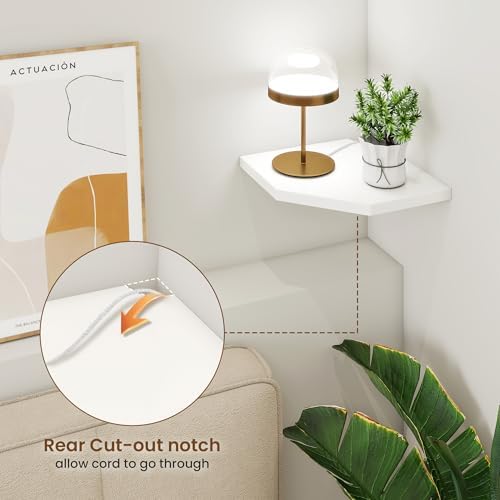 Fun Memories Corner Shelf Wall Mount Solid Oak Floating Shelves with Cable Hole 85in Rustic Design