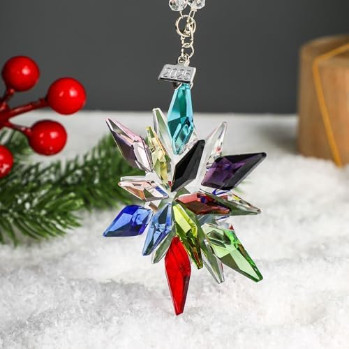2025 Christmas Crystal Snowflake Ornament for Tree Hanging Pendant Sun Catcher Home Decor