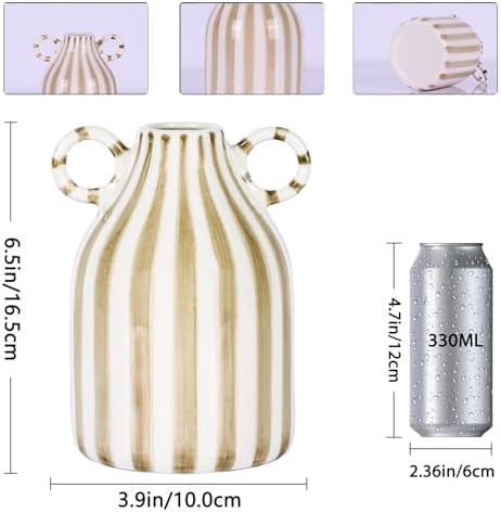 LINYTHER Brown and White Ceramic Vase with Handle
