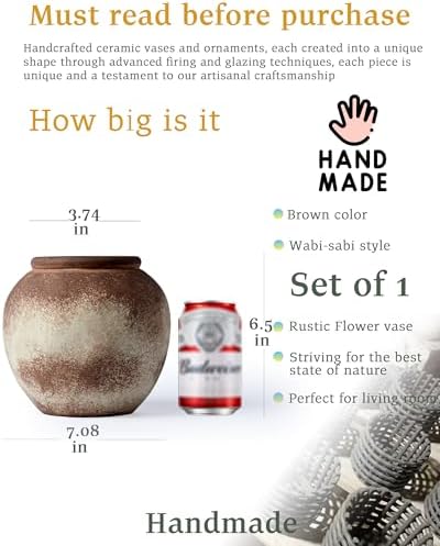 UPWOIGH Brown Circular Rustic Ceramic Flower Vase