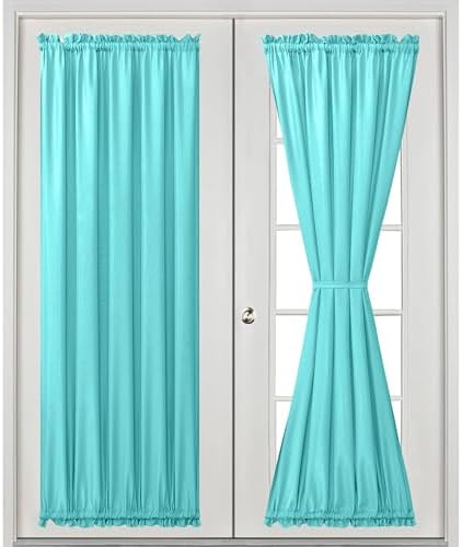 Hiasan French Door Curtains Privacy Rod Pocket Semi Sheer Panel for Door or Window 1 Panel Aqua 52x72 In