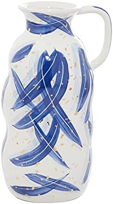 Deco 79 Ceramic Vase with Blue Leaf Design