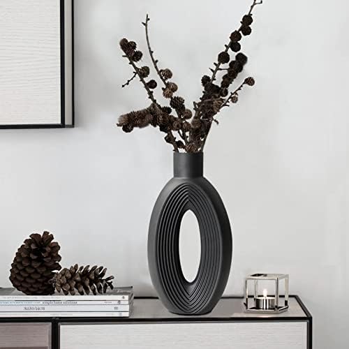 LZV Ceramic Vase Set of 2 Black Minimalist Nordic Boho Style